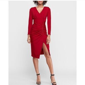 🆕️💃EXPRESS Ruched Long Sleeve Bodycon Dress, Red - Sz S